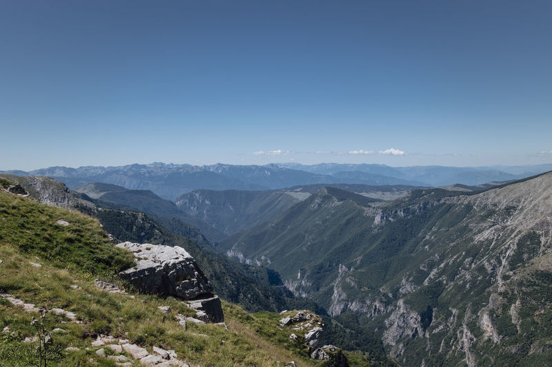 High angle view of valley against sky
