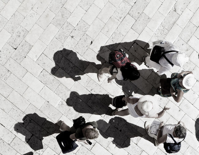 High angle view of people walking outdoors