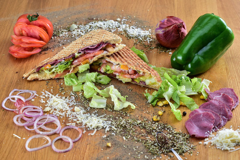 High angle view of panini bread
