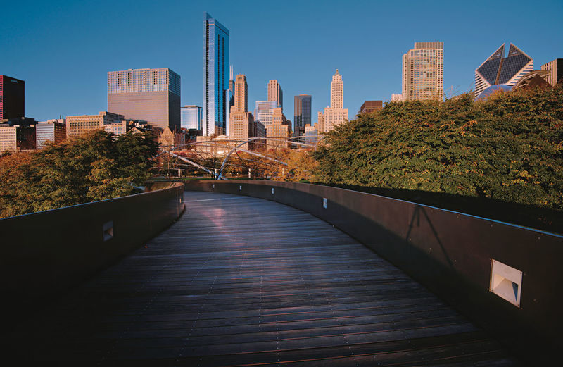 View of modern buildings against clear sky